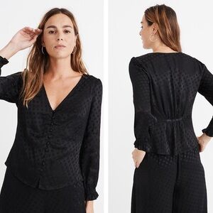 Madewell Smocked-Sleeve polkadot Daylight Top in Woven Dot